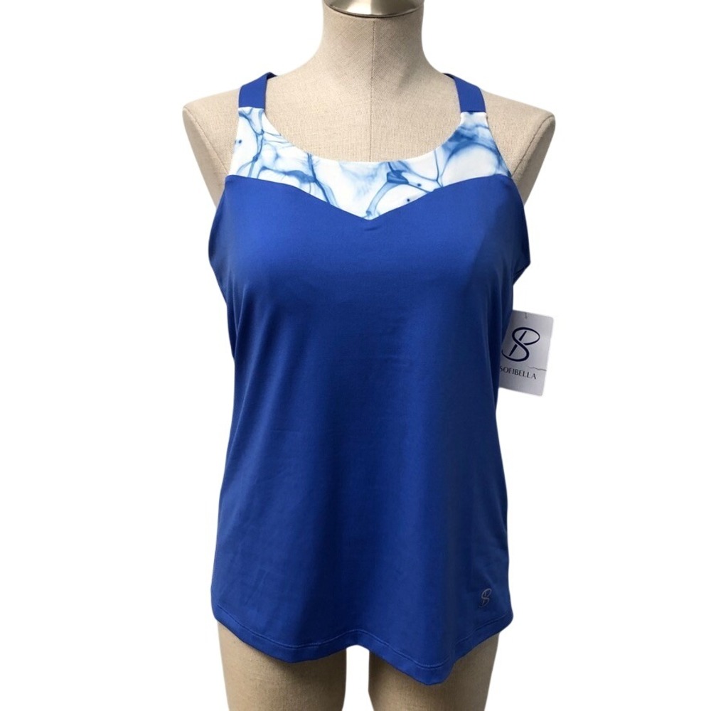 Sofibella Tank Top Womens Large Blue Marble Print Athletic Tennis Golf 2226 AQU
